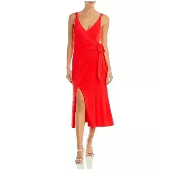 NWT Cinq à Sept Delia Sleeveless Faux Wrap Dress Women's 6 Red Chili Peppers - Picture 2 of 15